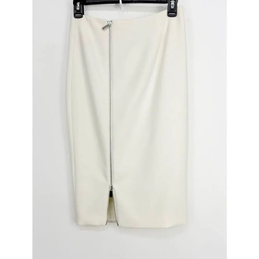 Elizabeth and James Ivory White Exposed Side Zip Sleek Chic Midi Pencil Skirt